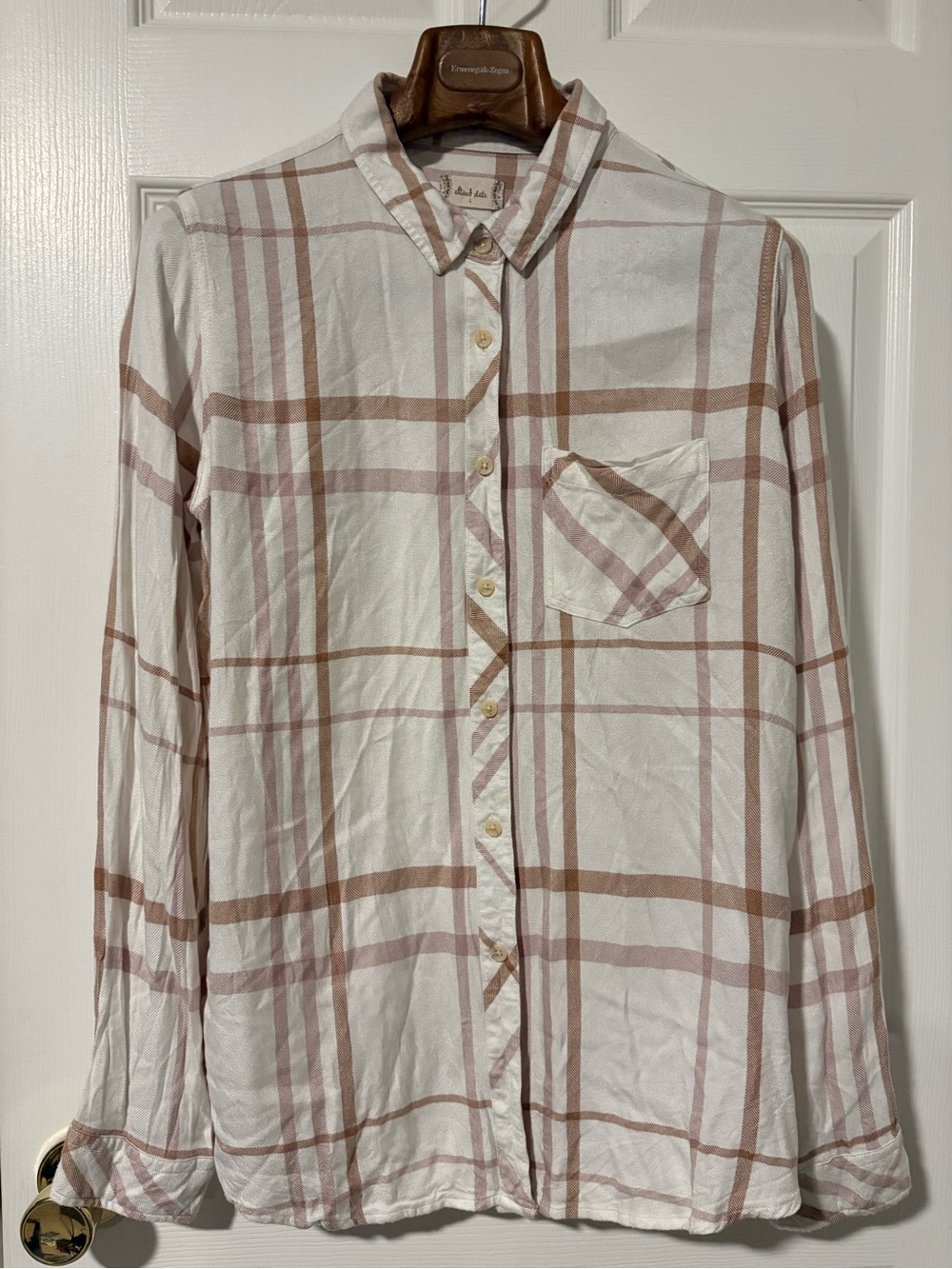 Ermenegildo Zegna White Shirt with Pink and Brown Plaid
